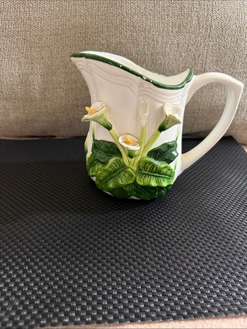 Green and White Calla Lily Ceramic Pitcher - Brand Unspecified